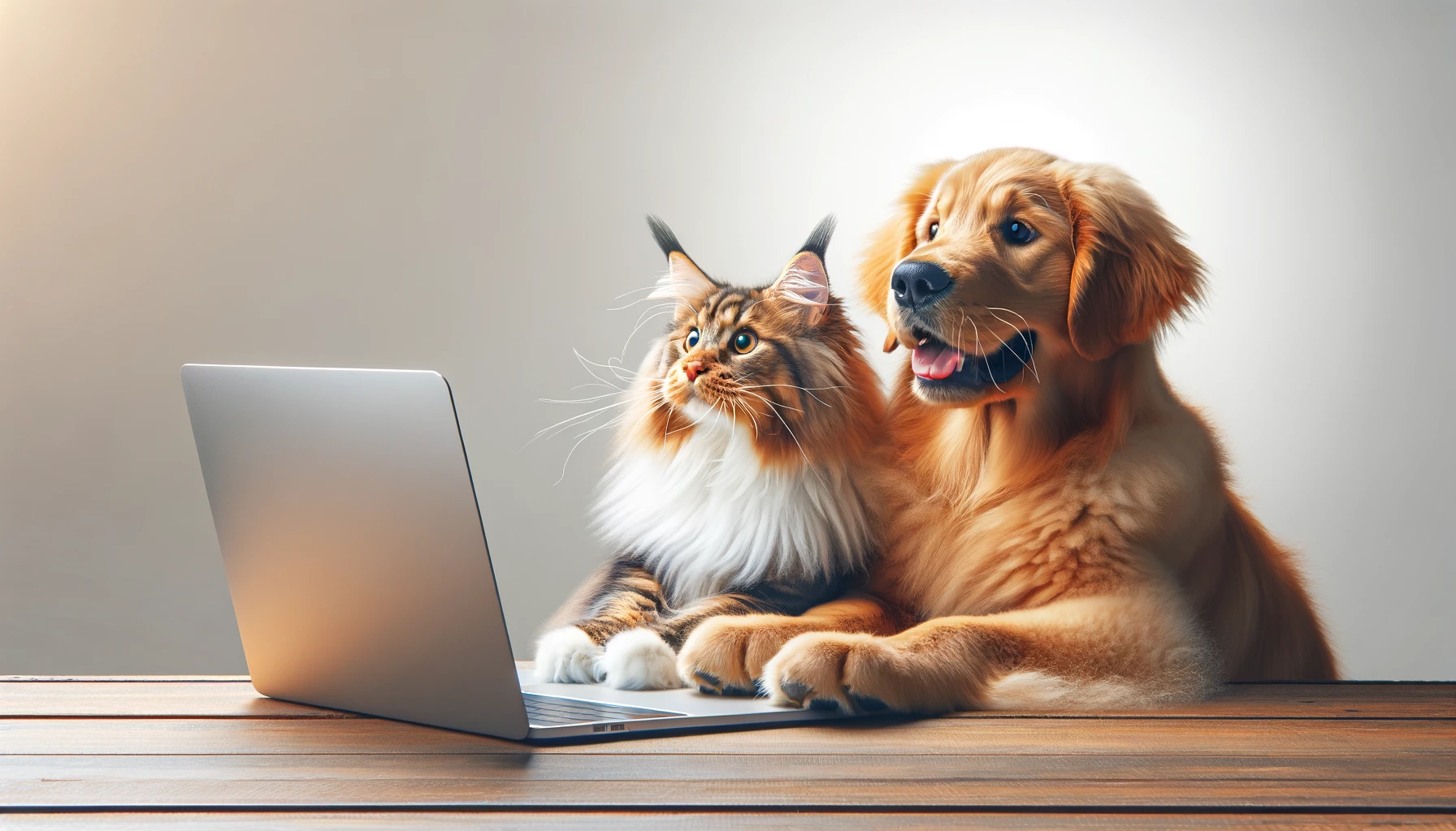 Ein Hund und eine Katze, die gemeinsam am Laptop sitzen um entoVITAL Produkte zu abonnieren